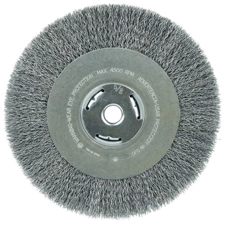 WEILER 8" Crimped Wire Wheel .014" Steel Fill Wide Face 5/8" Arbor Hole 36206